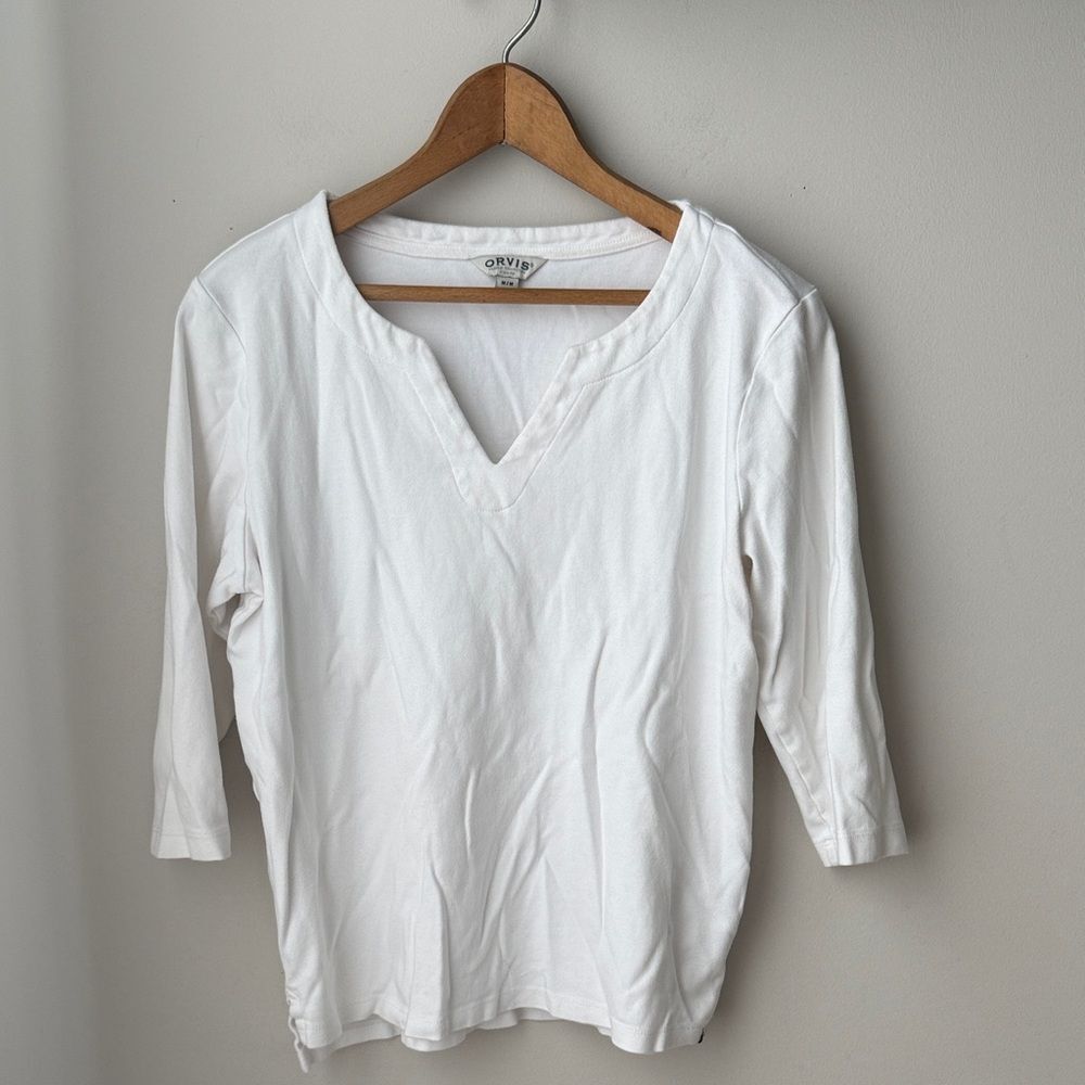 Orvis Women’s 3/4 Sleeve White Cotton V Neck Pullover Shirt